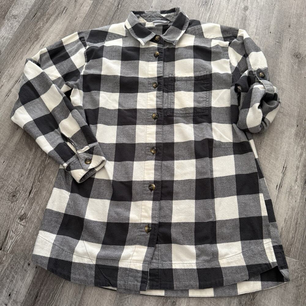 Columbia Flannel Shirt Womens Medium Buffalo Plaid Button Up Roll-Up Sleeve Top